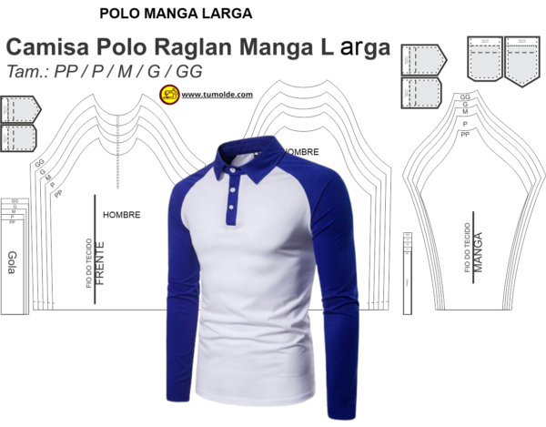 Molde polo manga larga Ranglan hombre